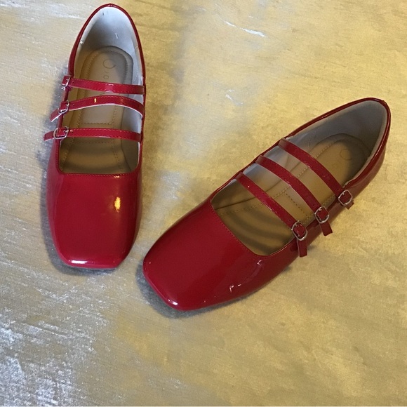 Red Patent Triple-Strap Mary Jane Flats - Women - Picture 2 of 8